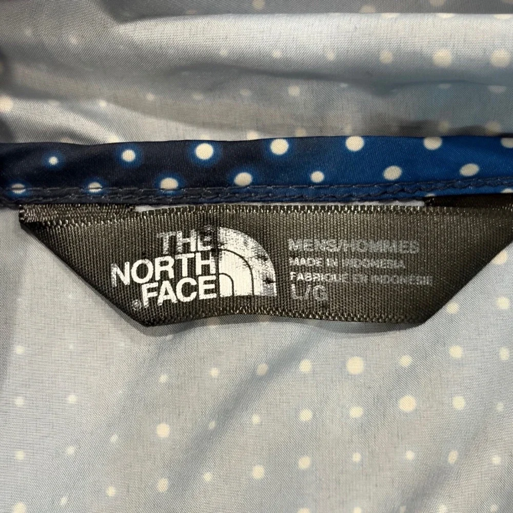 The North Face Windbreaker Mens Large Blue Black Dot Print Hooded Jacket
